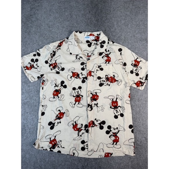 Disney Other - Disney Mickey Mouse Shirt Mens L MAD Engine Rayon All Over Print Button Up